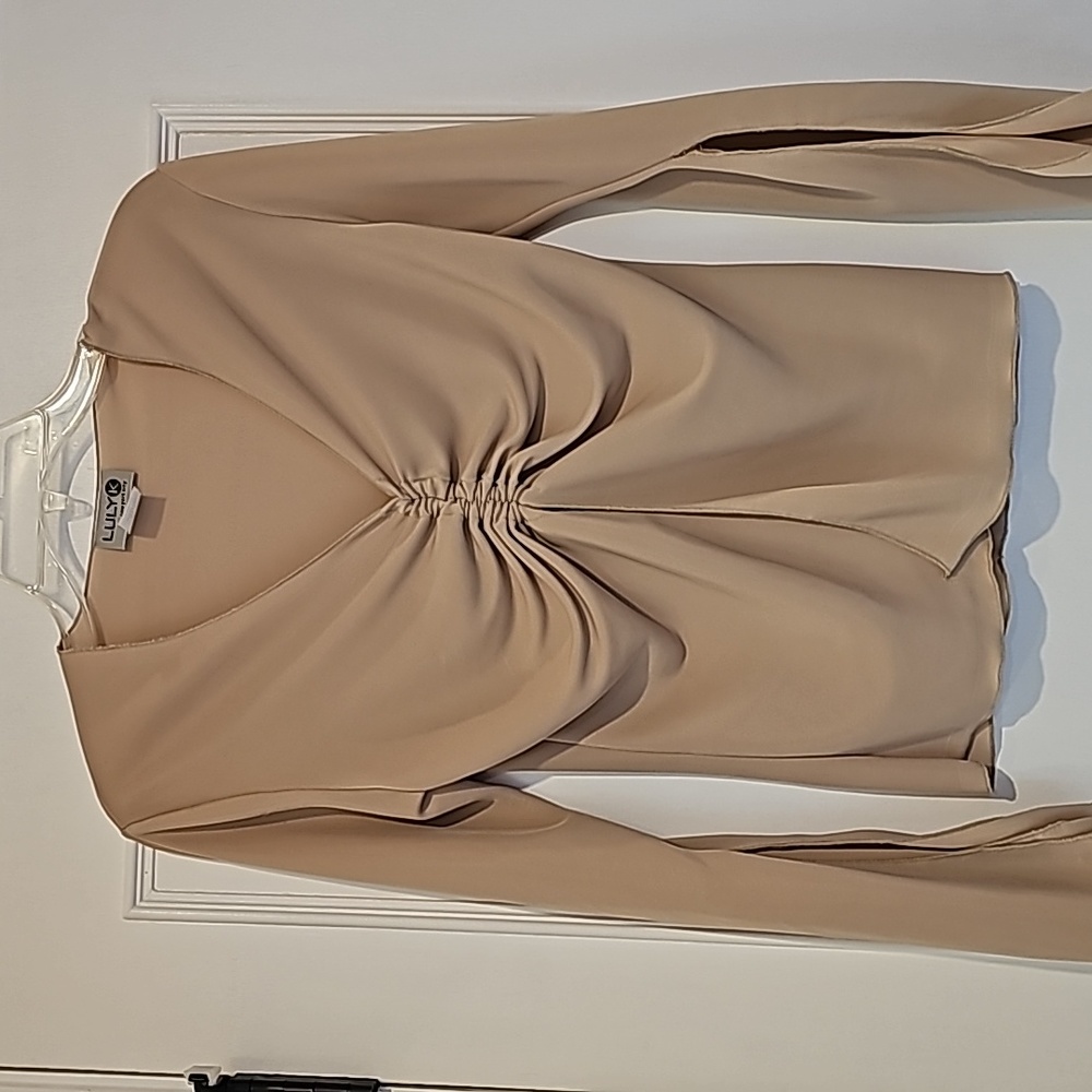 Luly K tan long sleeve blouse